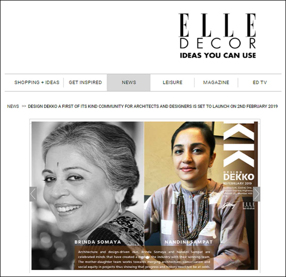 Design Dekko a first of its kind community for architects and designers is set to launch , ELLE Decor - February 2019